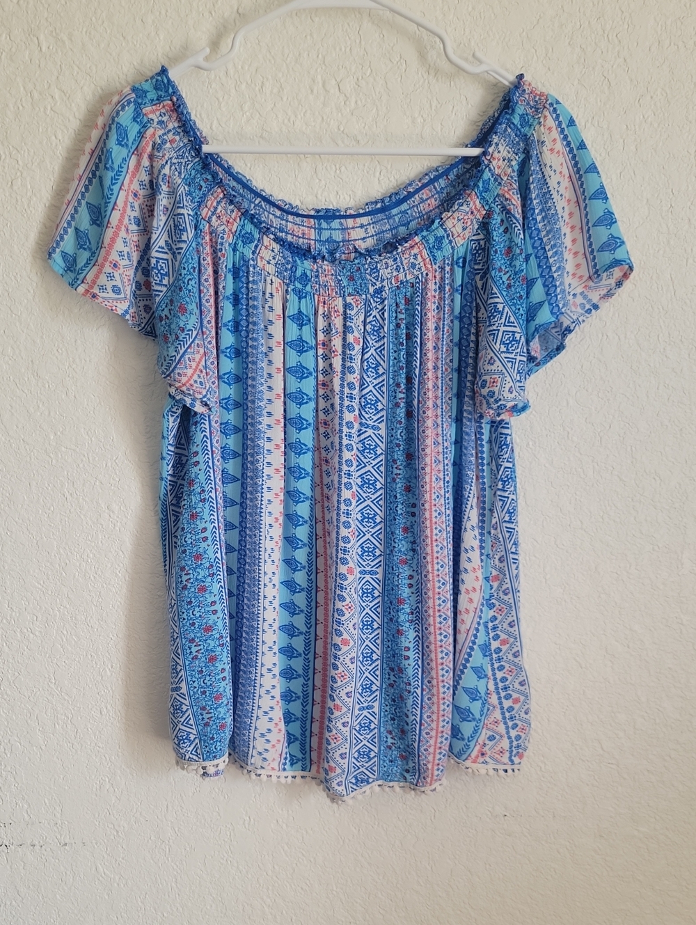 No Boundaries Blue Printed Off-Shoulder Top